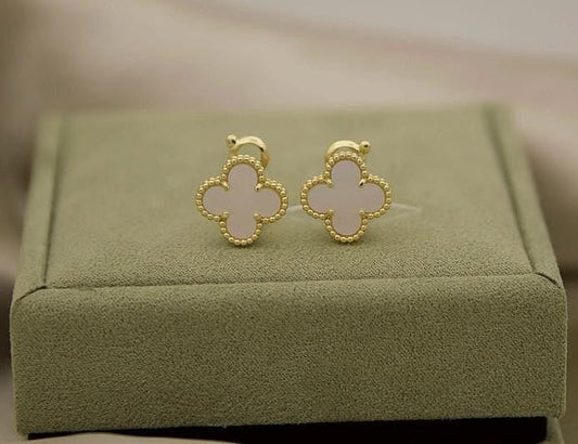 White real pearl Clover earrings four leaf 18k Gold Plated 925 Sterling (w8 vc stamp) #clover Gift