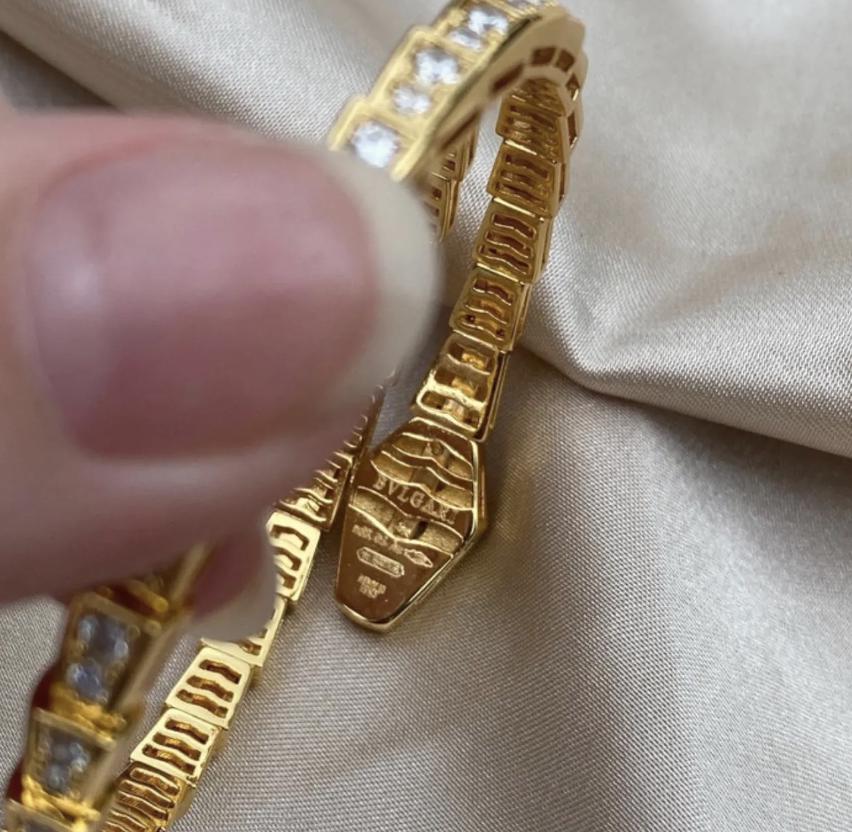 18k gold Snake serpent diamond pave bangle bracelet#clover Gift