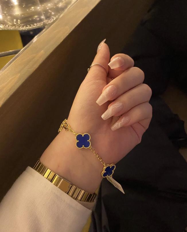 18k Gold blue agate Clover Bracelet #clover Gift