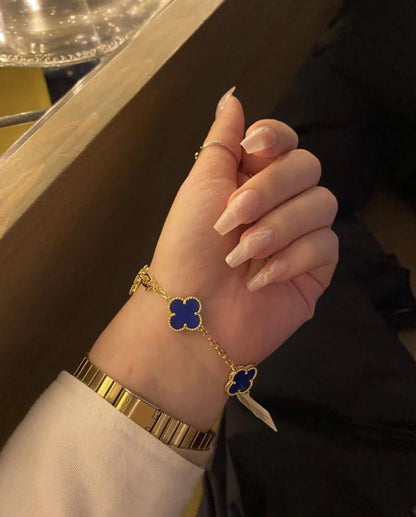 18k Gold blue agate Clover Bracelet #clover Gift