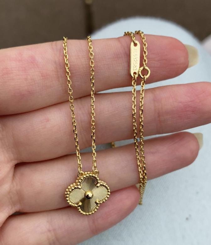 Four leaf Gold fill guilloche Clover necklace 925 silver 18k gold plated #clover #Gift #mothersday