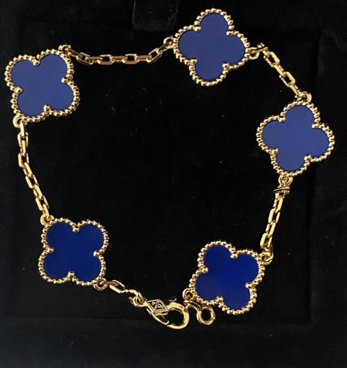 925 silver plated 18k gold Clover Bracelet blue agate #clover Gift