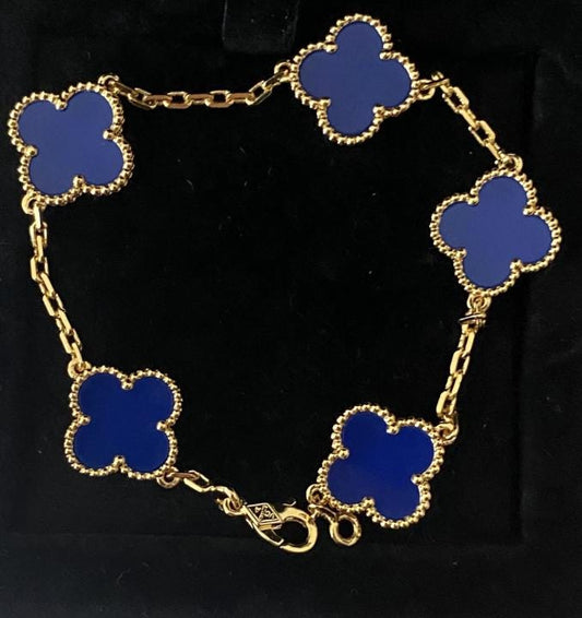 925 silver plated 18k gold Clover Bracelet blue agate #clover Gift