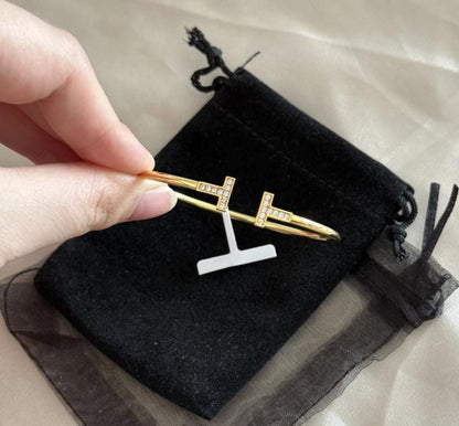 T.T co bracelet - 18k gold plated bracelet - 19cm size adjustable narrow pipe T bracelet#clover Gift
