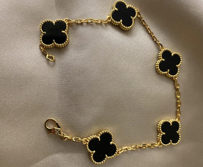 18k Gold black Onyx Clover Bracelet 925 silver #Gift