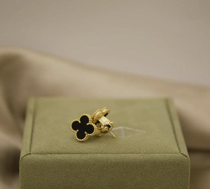 18k Gold Black Clover earrings with stemp