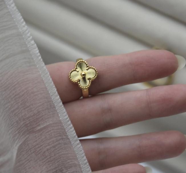 Four leaf guilloche Clover Ring 925 silver 18k gold plated #Gift