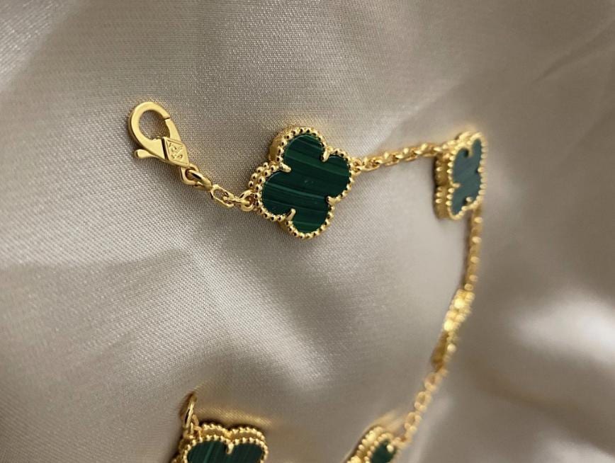 18k gold plated 925 silver malachite green Clover Bracelet