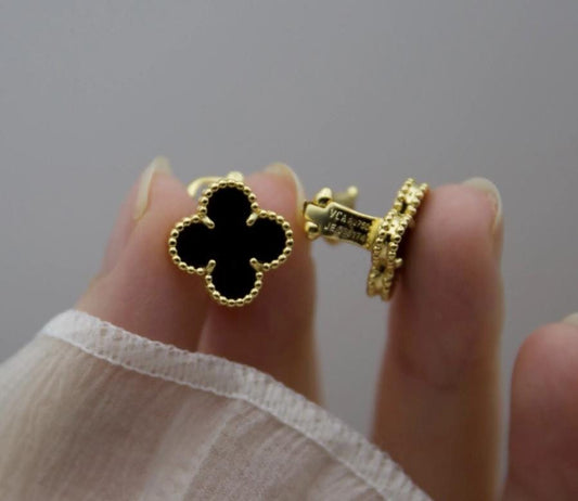 Luxury Clover earrings natural agate four leaf 18k Gold Plated 925 Sterling