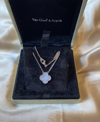 Chalcedony necklace four leaf clover 18k Gold Plated 925 Sterling (w8 vc stamp)#clover Gift