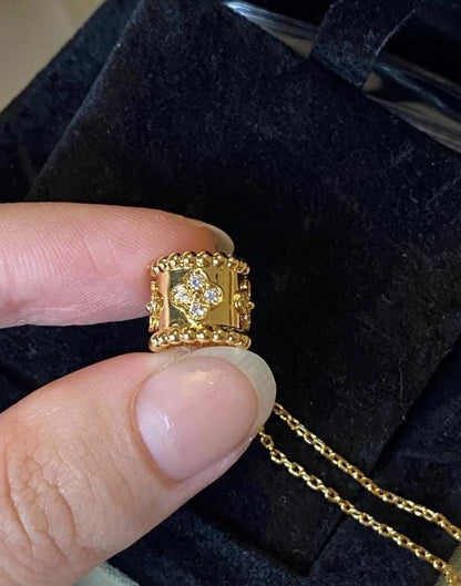 Gold fill perlee diamond clover necklace, 18k gold plated silver, Christmas holiday pendant #clover Gift